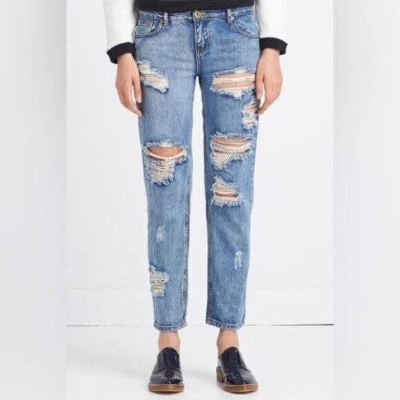 Free People One Teaspoon Awesome Baggie Jeans Distressed Boyfriend Straight leg - Picture 3 of 13